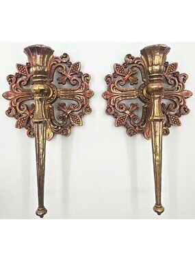 Syroco USA Vintage Sconce Set Wall Mount Tapered Candle Stick Holder Dark Moody